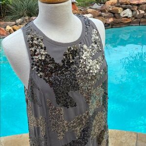 Abercrombie & Fitch Gray Sequin Sleeveless A-line mini dress, elegant large